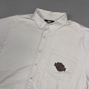 Harley Davidson Shirt Mens 3XL Ivory Beige All American Legend Button Up Pocket